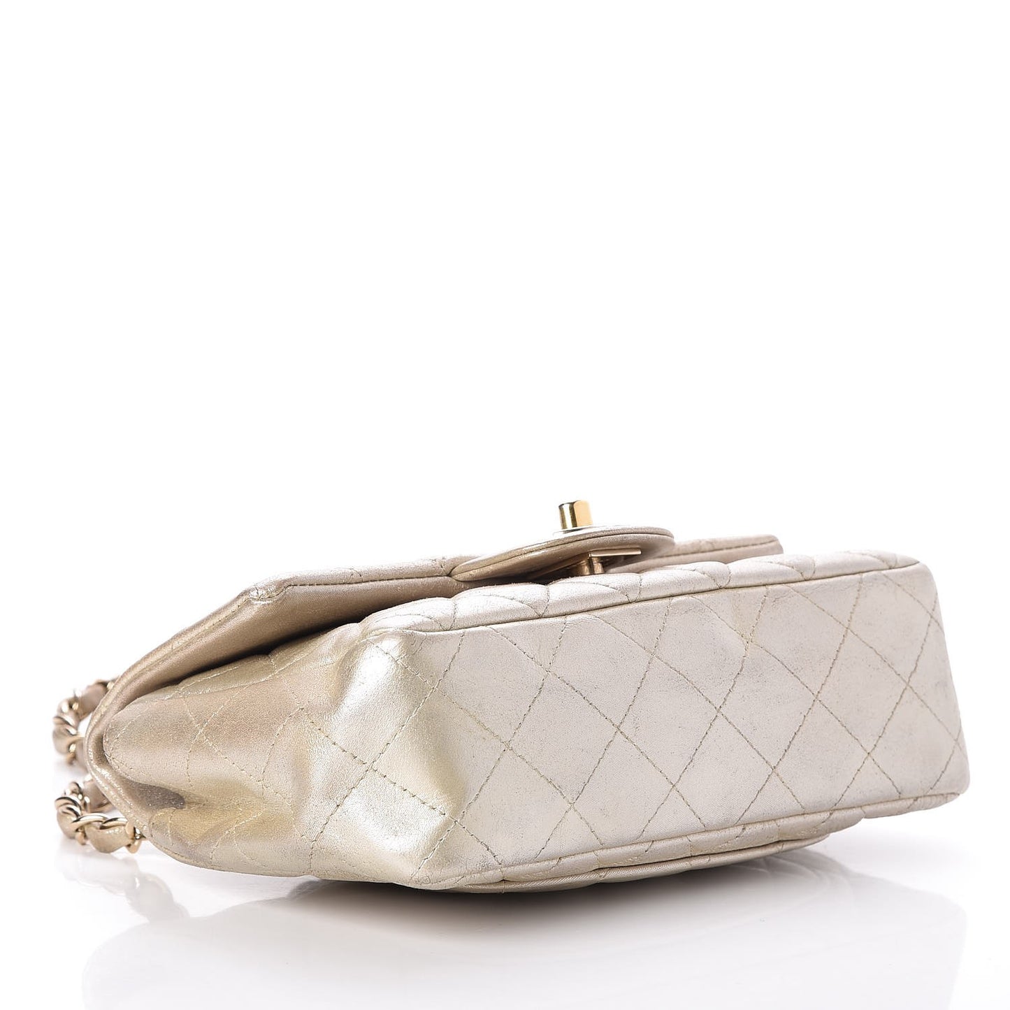 Metallic Lambskin Quilted Mini Rectangular Flap Gold