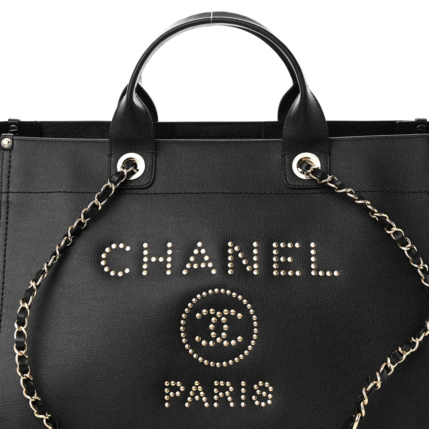 Caviar Medium Studded Deauville Tote Black