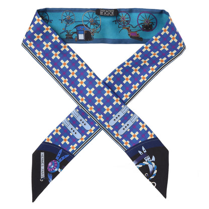 Hermes Silk Voitures Nouvelles Twilly Bleu Roy Canard Black 1 of 4