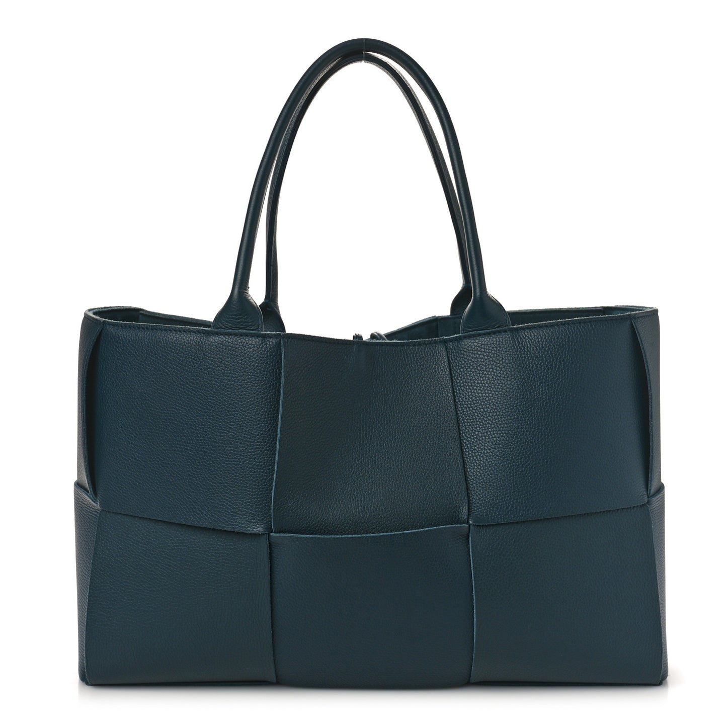 Grained Calfskin Maxi Intrecciato Medium Arco Tote Navy Blue