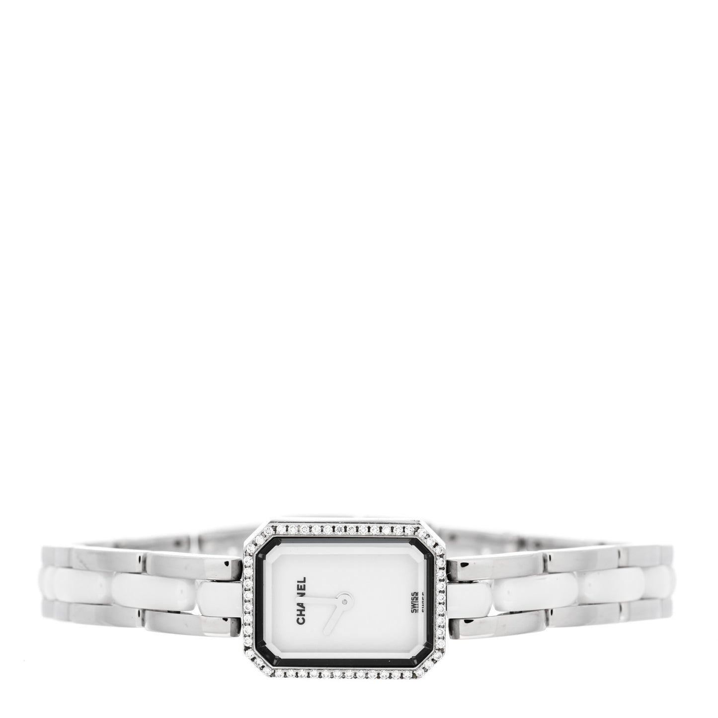 Stainless Steel Ceramic Diamond Bezel 16mm Chain Premiere Quartz Watch White