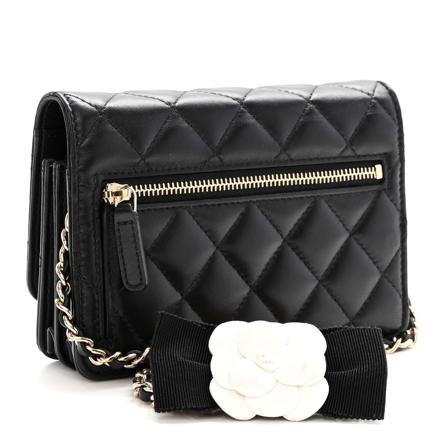 Chanel Lambskin Quilted Mini Camellia Bow Wallet On Chain WOC Black 3 of 10