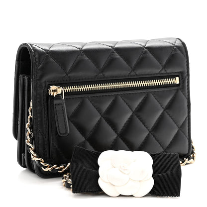 Chanel Lambskin Quilted Mini Camellia Bow Wallet On Chain WOC Black 3 of 10