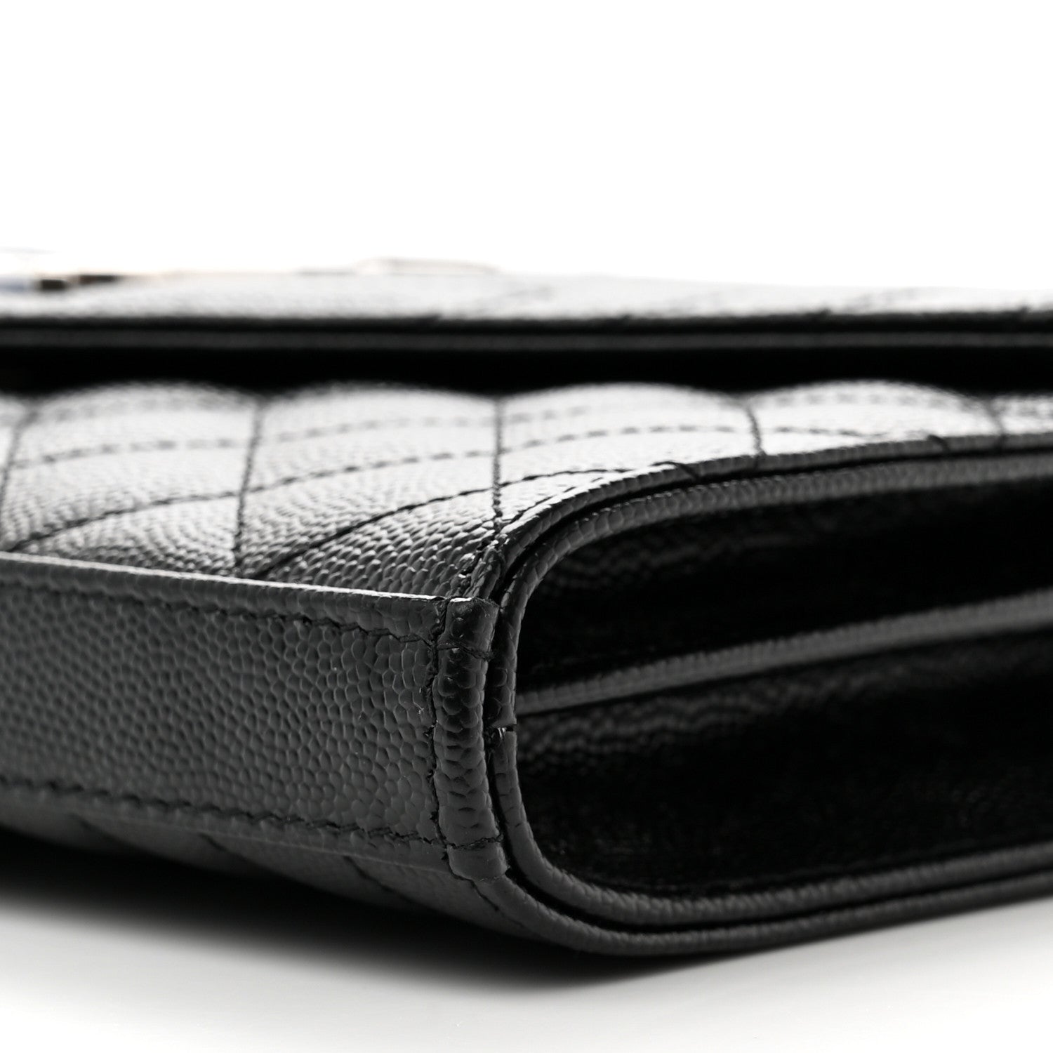 Saint Laurent Grain De Poudre Mixed Matelasse Triquilt Monogram Chain Wallet Black 8 of 8