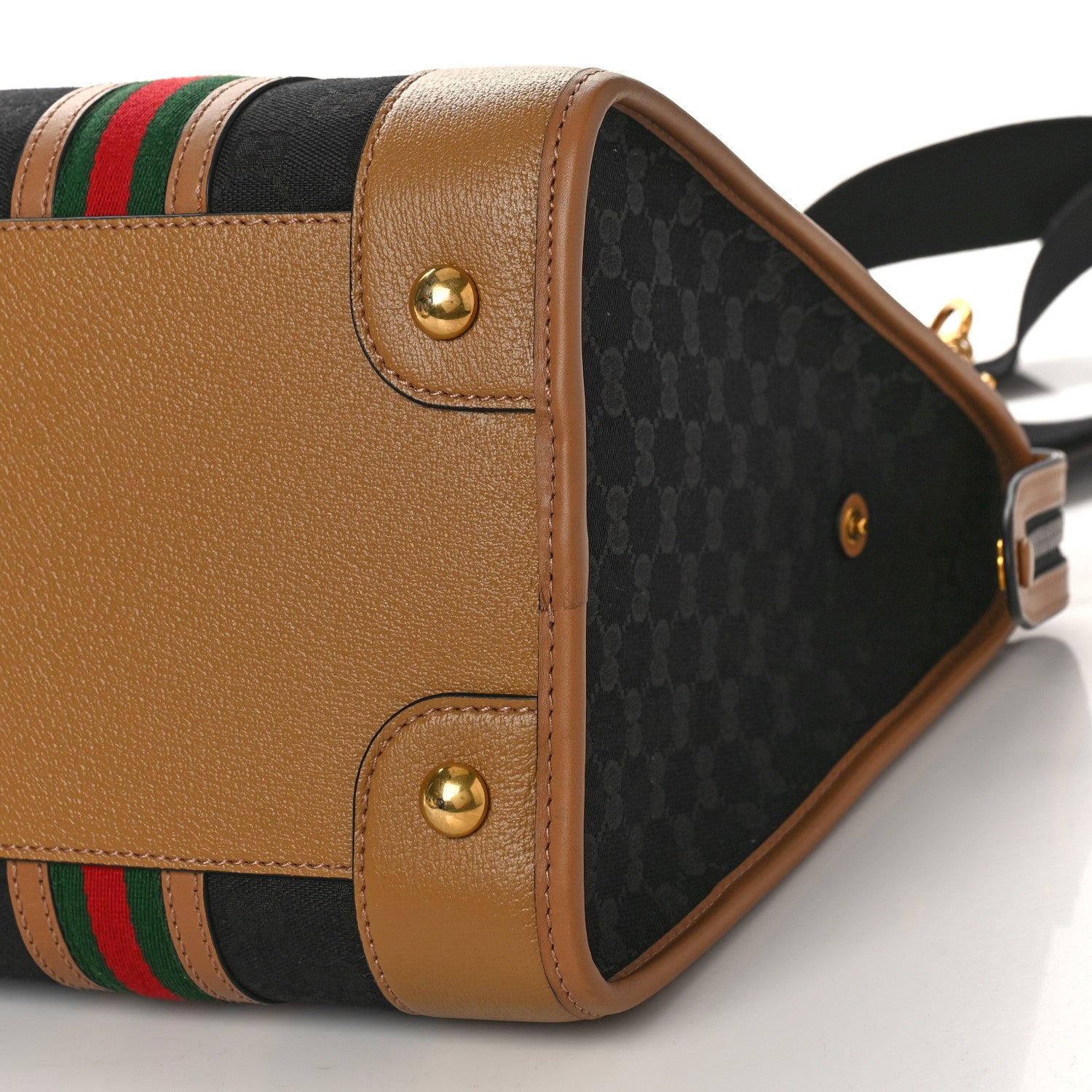 Gucci Monogram Textured Dollar Calfskin Web Large Bauletto Duffle Top Handle Bag Black Koi Beige 9 of 9