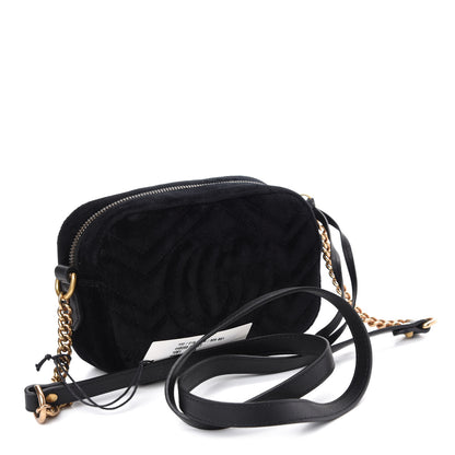 Gucci Velvet Matelasse Marquise Crystals Mini GG Marmont Chain Shoulder Bag Black 3 of 10