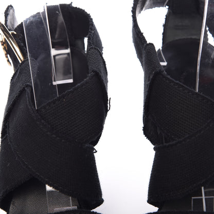 Chanel Canvas Heart CC Wedge Sandals 36.5 Black 12 of 18