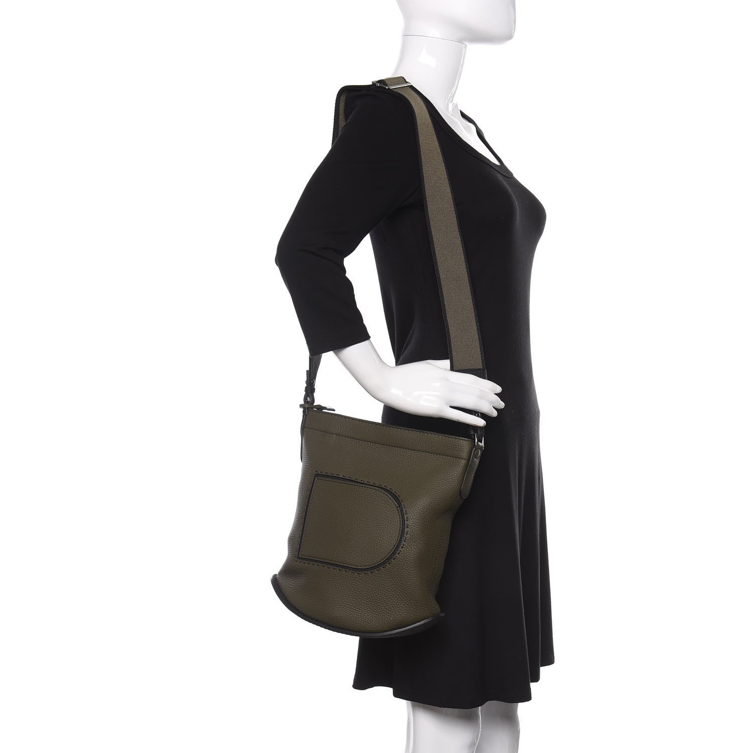 Delvaux Taurillon Pin Daily Surpique Bucket Black Kaki 2 of 8