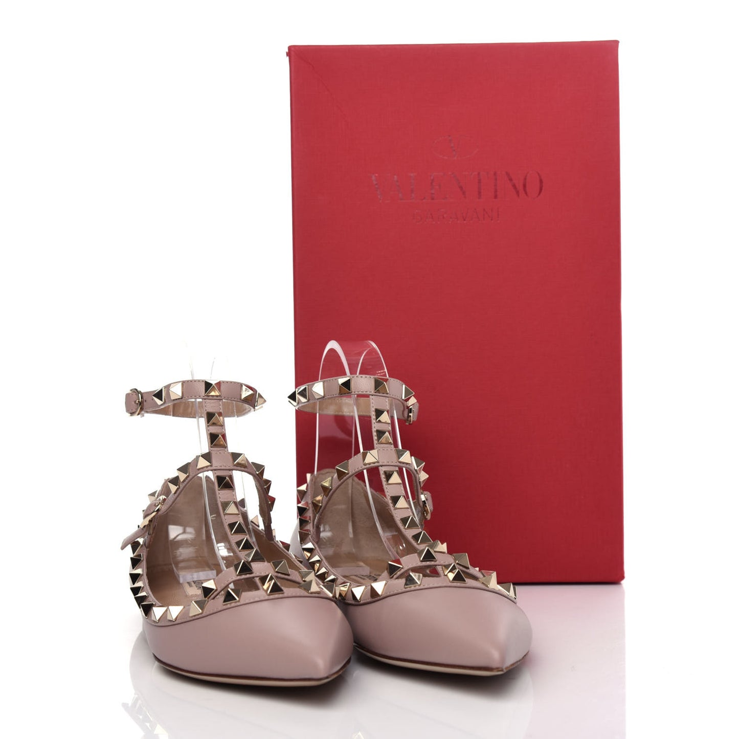 Calfskin Nappa Rockstud Cage Ballerina Flats 38.5 Poudre