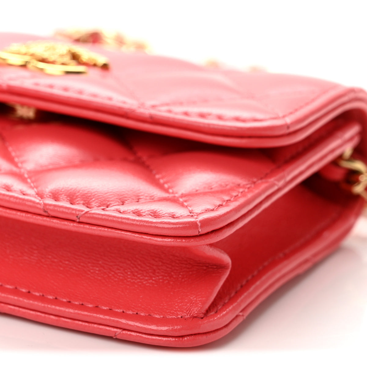 Chanel Shiny Lambskin Quilted Card Holder On Chain Pink 10 of 12