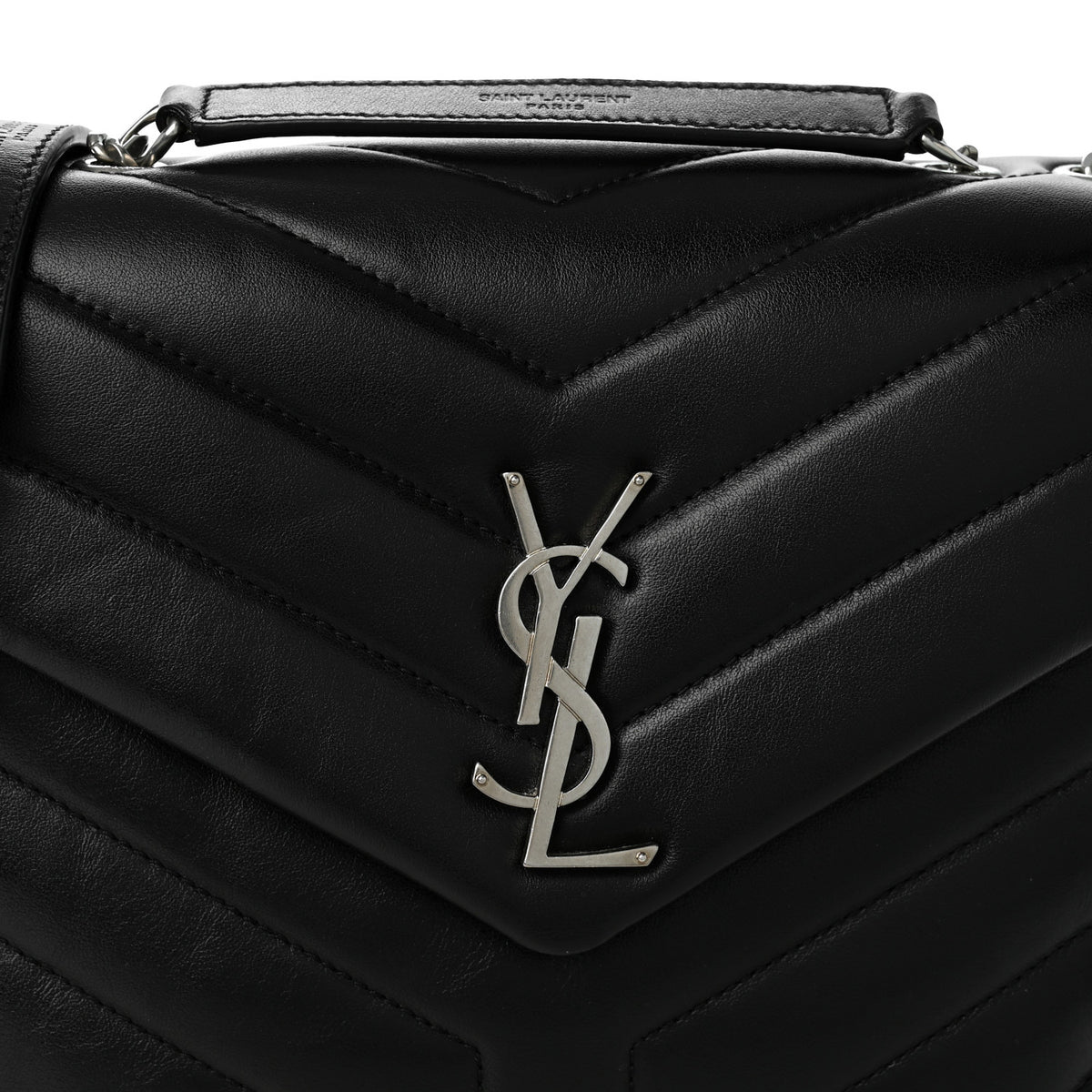 Saint Laurent Calfskin Y Quilted Monogram Small Loulou Chain Satchel Black 7 of 9