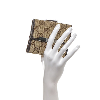Gucci Monogram Textured Calfskin Metal Bar French Flap Wallet Beige Ebony Cocoa 2 of 7
