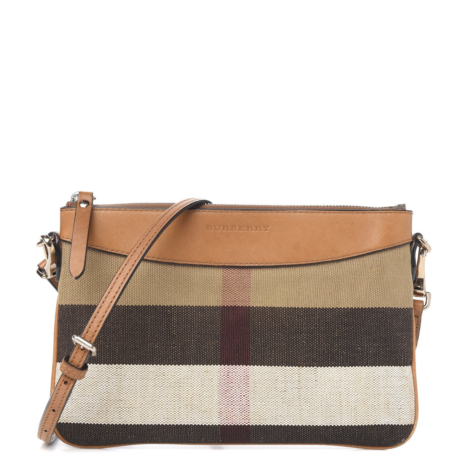 Burberry Mega Check Peyton Crossbody Clutch Bag Saddle Brown 1 of 10