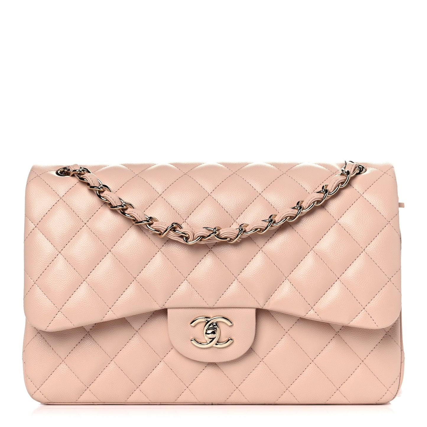 Caviar Quilted Jumbo Double Flap Light Beige
