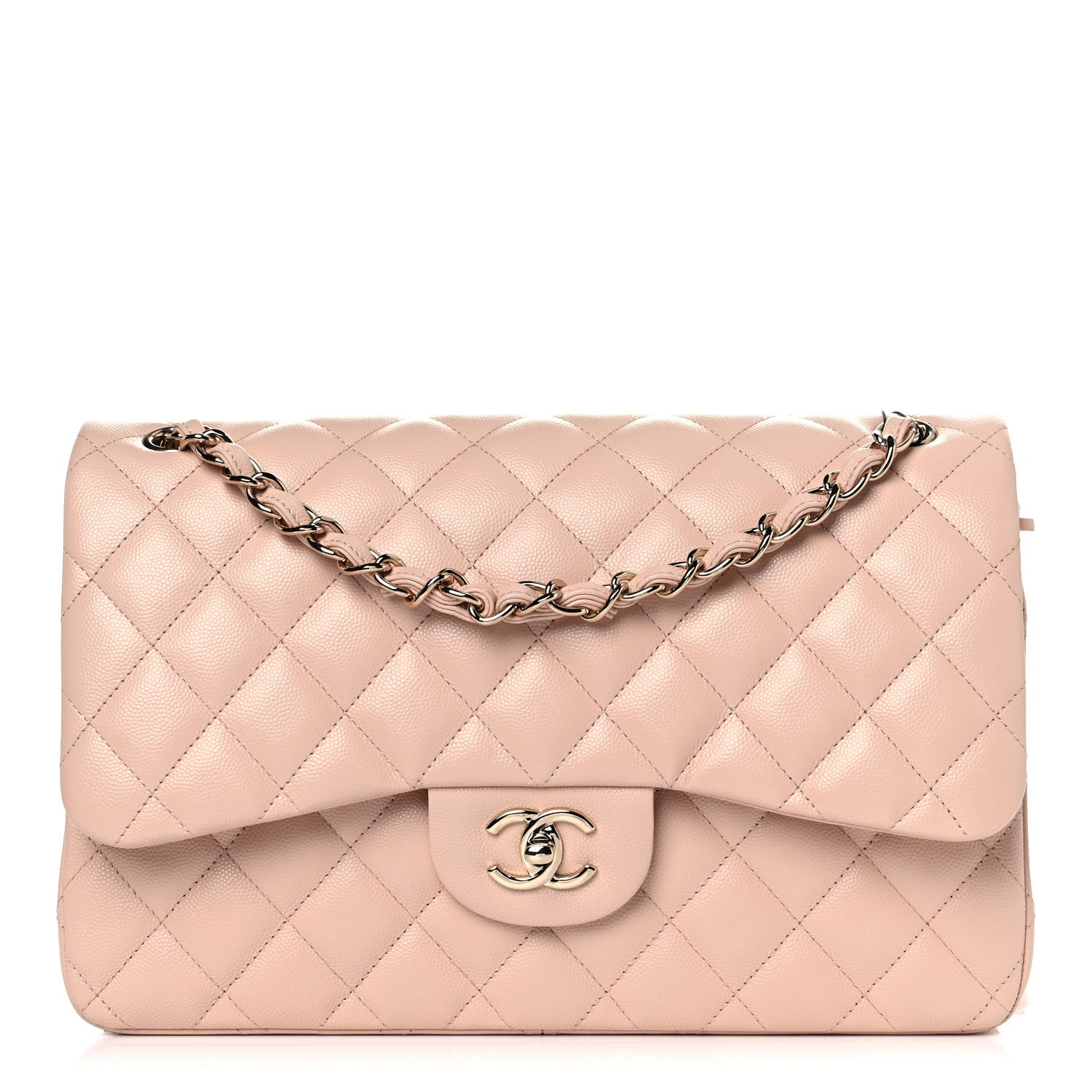Chanel Caviar Quilted Jumbo Double Flap Light Beige 1 of 10