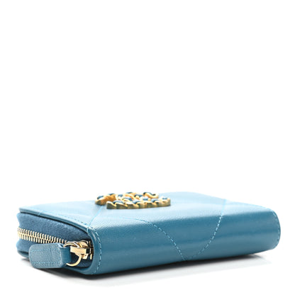 Chanel Goatskin Quilted Chanel 19 Zip Around Coin Purse Wallet Turquoise 4 of 9