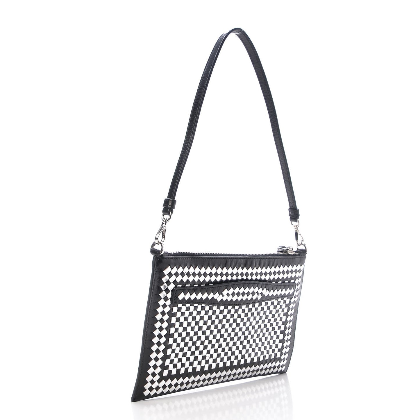 Goatskin Woven Pochette Black Argento