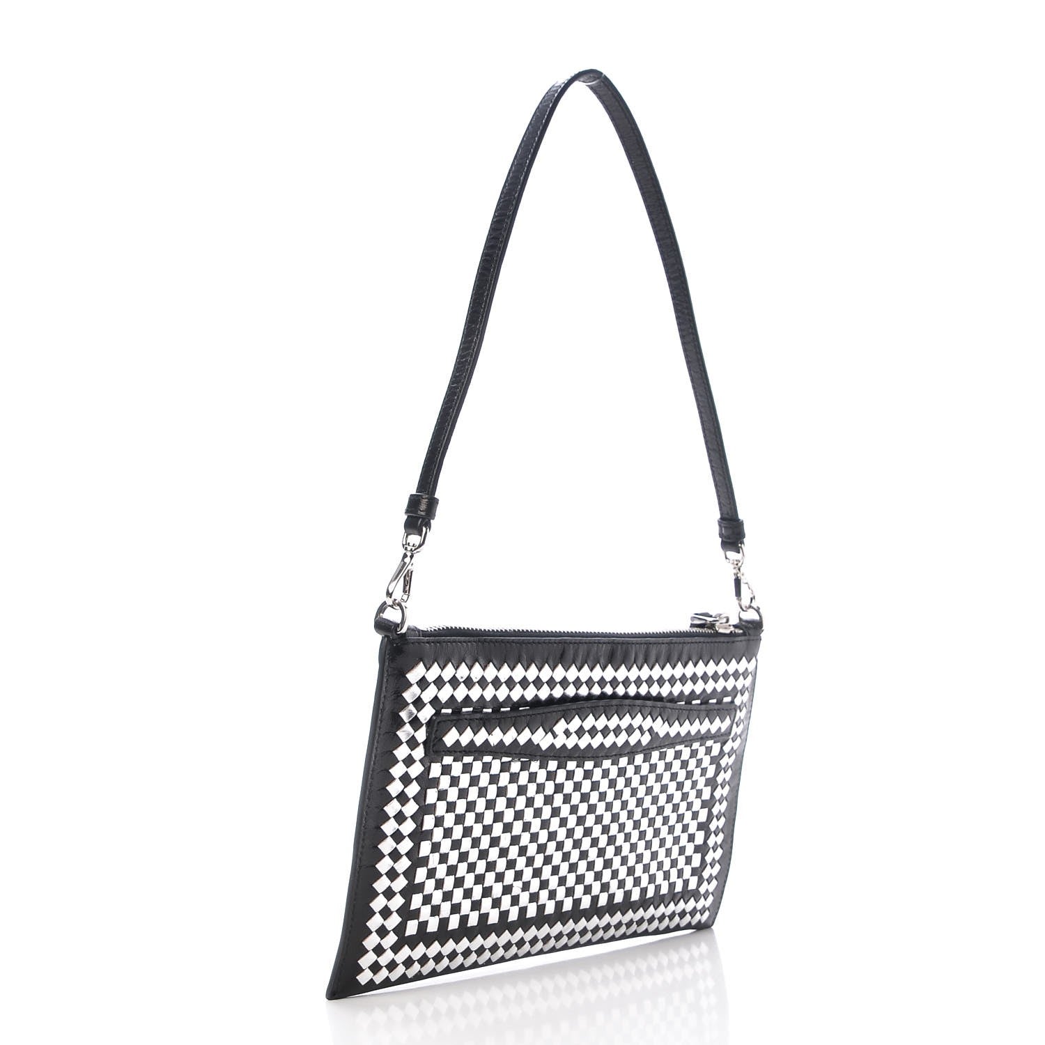 Prada Goatskin Woven Pochette Black Argento 3 of 7