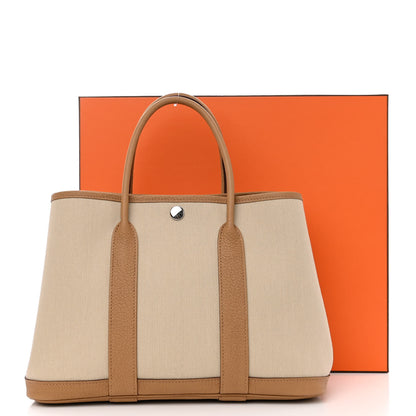 Hermes Toile Militaire Vache Country Garden Party 30 TPM Tote Beton Etoupe 11 of 11