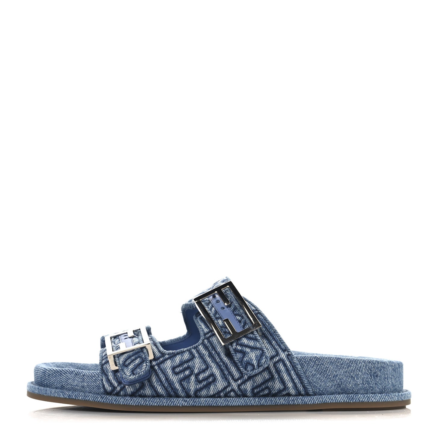 Denim FF Quilted Fendi Feel Buckled Slide Sandals 39 Blue