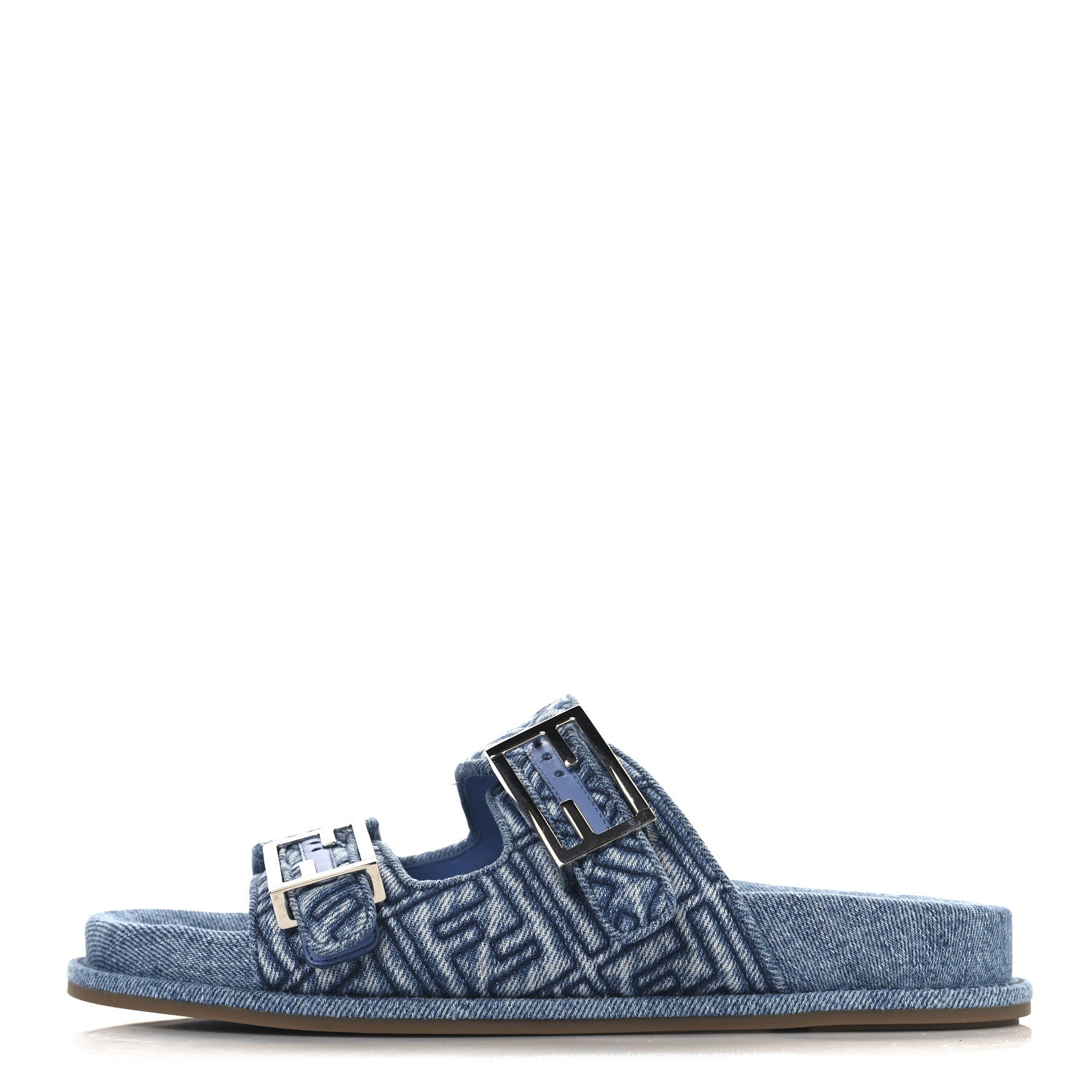 Fendi Denim FF Quilted Fendi Feel Buckled Slide Sandals 39 Blue 1 of 11