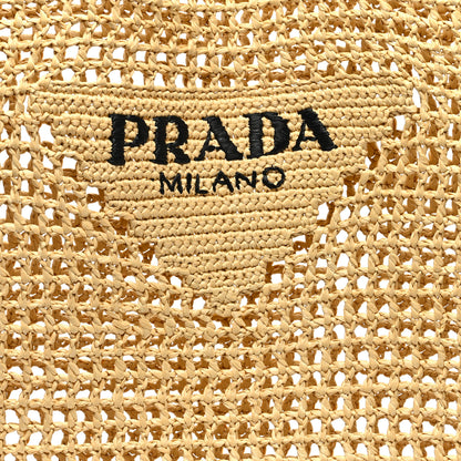 Prada Yarn Raffia Effect Crochet Logo Embroidered Tote Bag Naturale 7 of 9