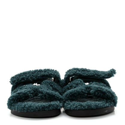 Hermes Woolskin Womens Chypre Sandals 37.5 Vert Anglais 2 of 11
