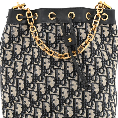 Christian Dior Oblique Drawstring Chain Large Bucket Bag Blue 8 of 10
