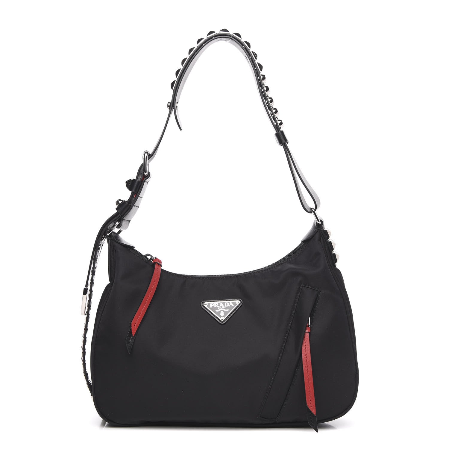 Prada Tessuto Nylon Studded New Vela Hobo Black Fuoco 1 of 9