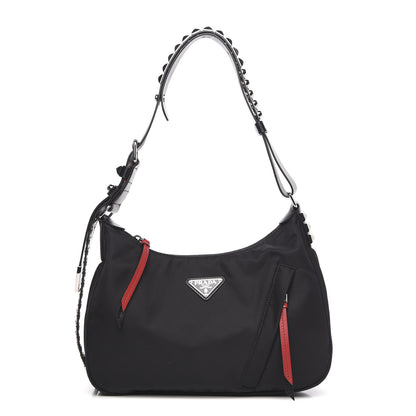 Prada Tessuto Nylon Studded New Vela Hobo Black Fuoco 1 of 9