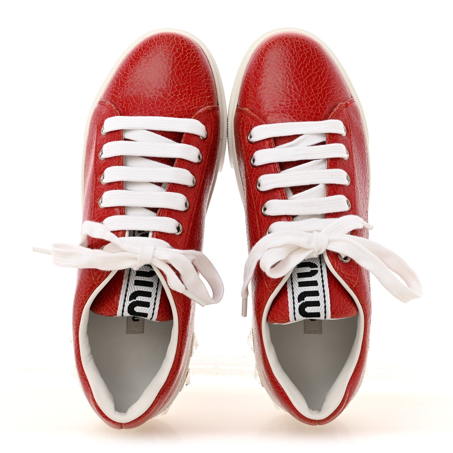 Miu Miu Crackled Goatskin Crystal Sneakers 39 Rosso 2 of 10