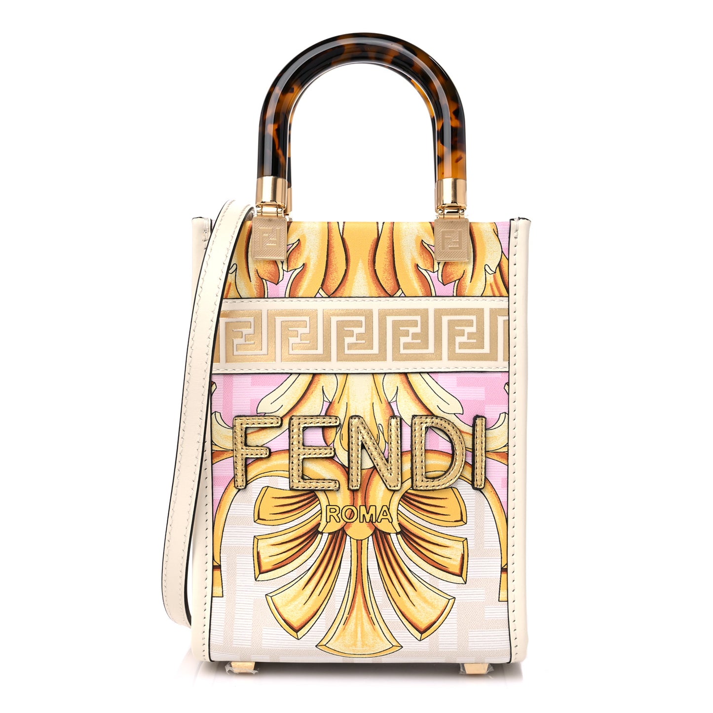 X VERSACE Calfskin Plexiglass Fendace FF Baroque Mini Fendi Sunshine Shopper Tote Gold Rosa White Ice Ciad
