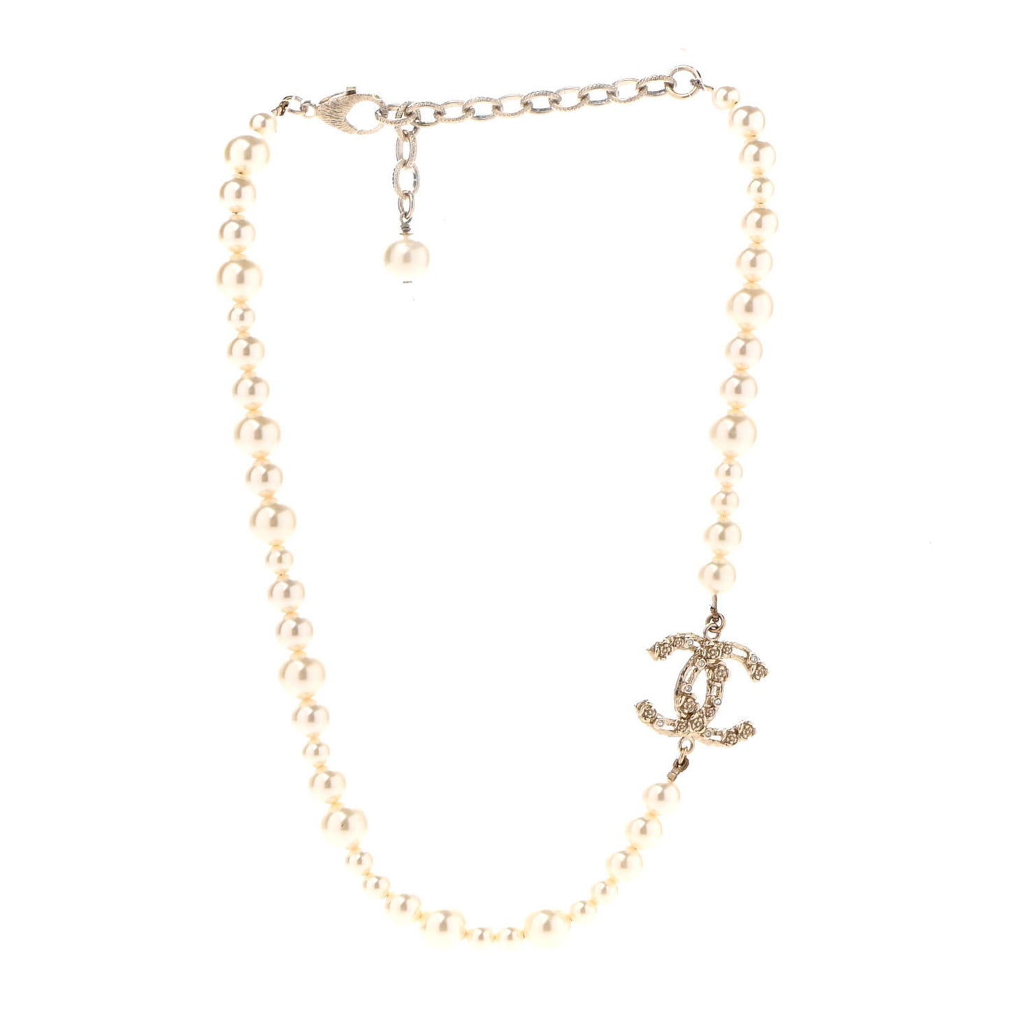 Pearl Crystal CC Camellia Short Necklace Gold