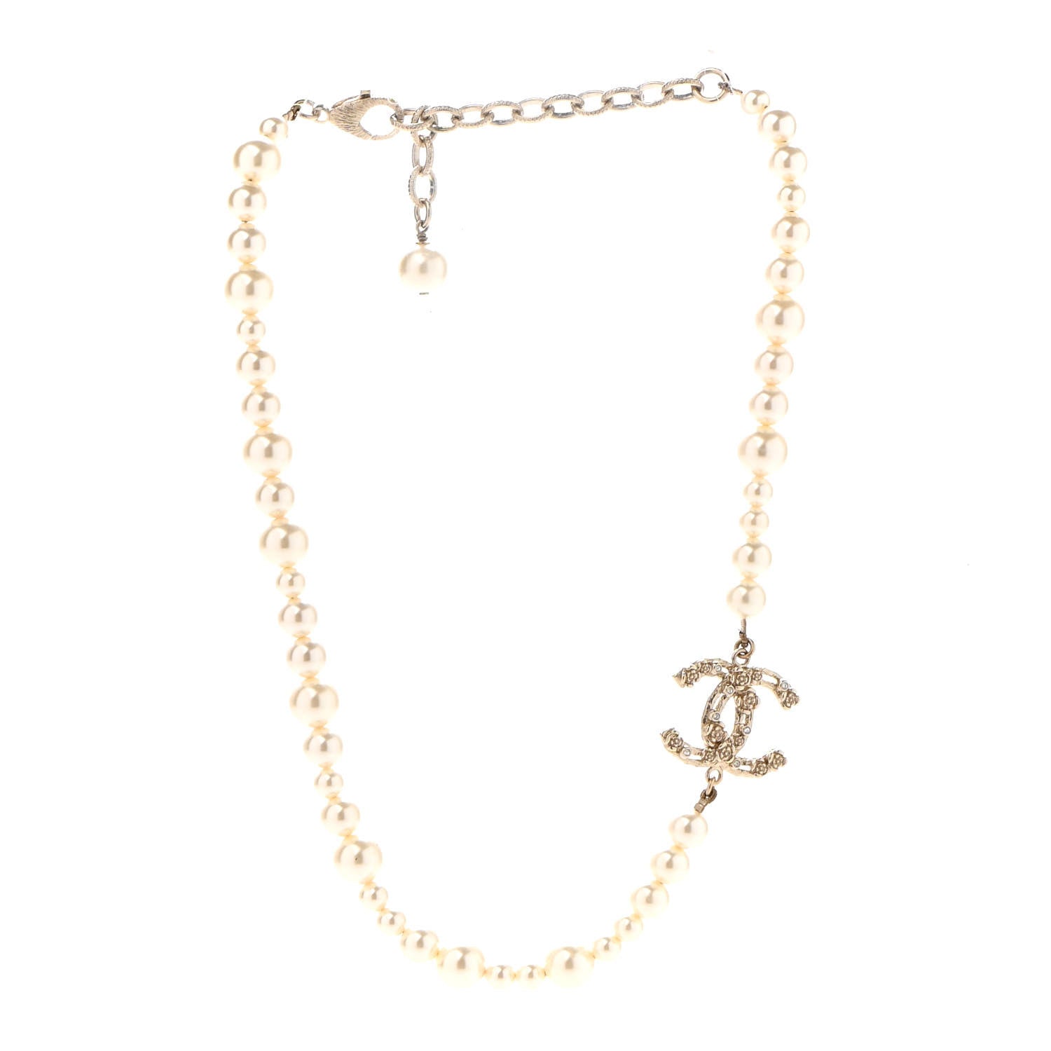 Chanel Pearl Crystal CC Camellia Short Necklace Gold 5 of 8