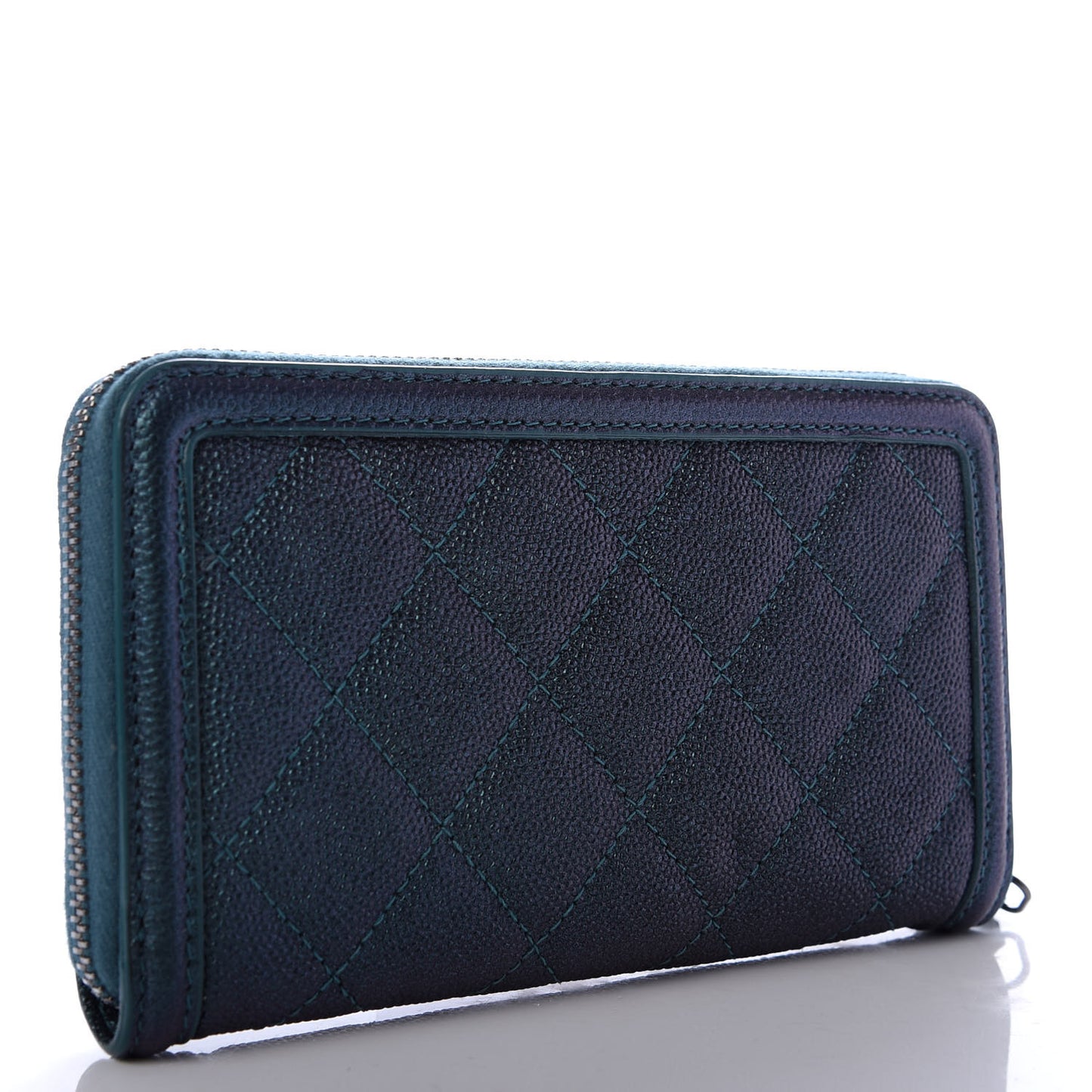 Iridescent Caviar Quilted Medium Filigree Zip Around Wallet Dark Turquoise