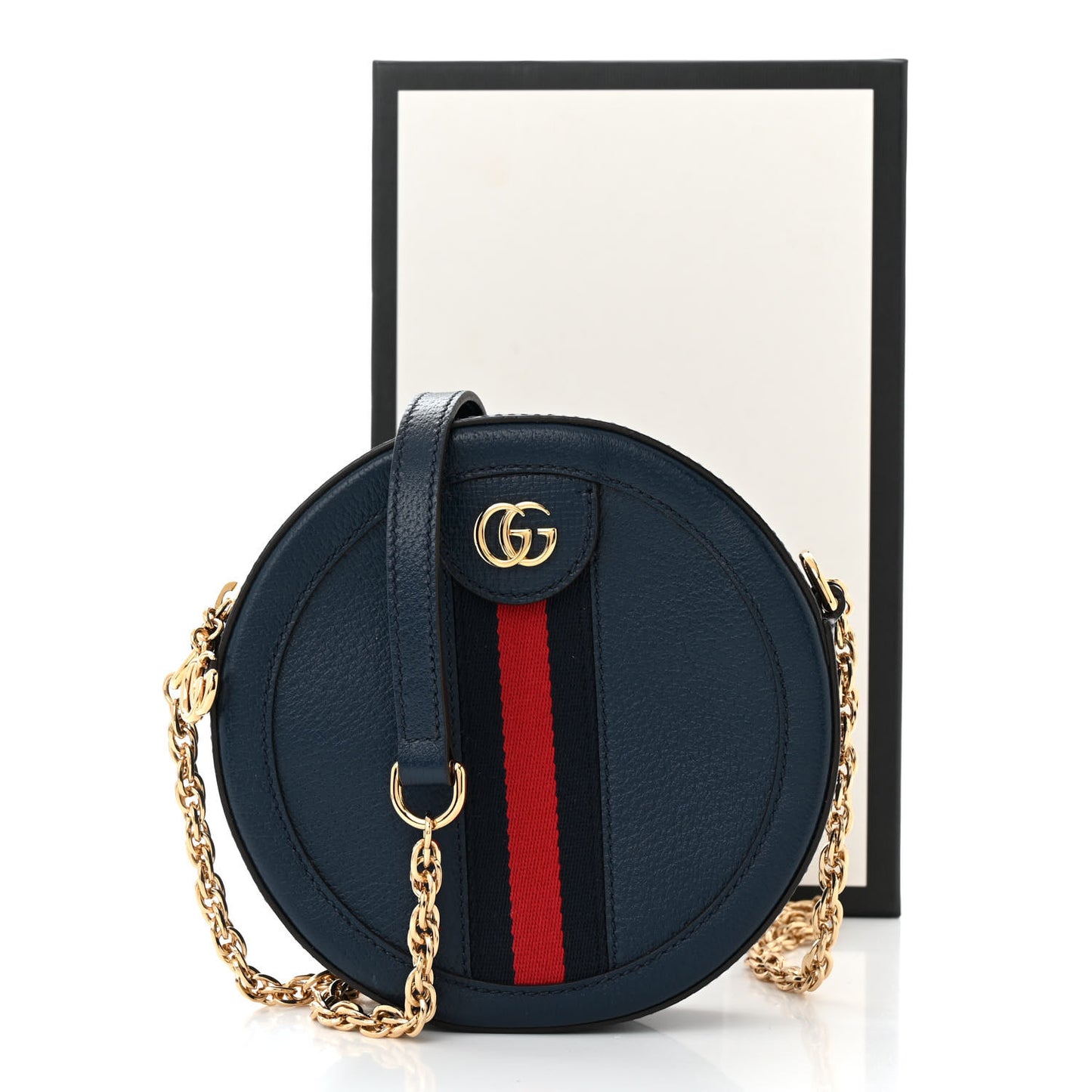 Soft Textured Calfskin Web Mini Ophidia Round Shoulder Bag Blue Agata