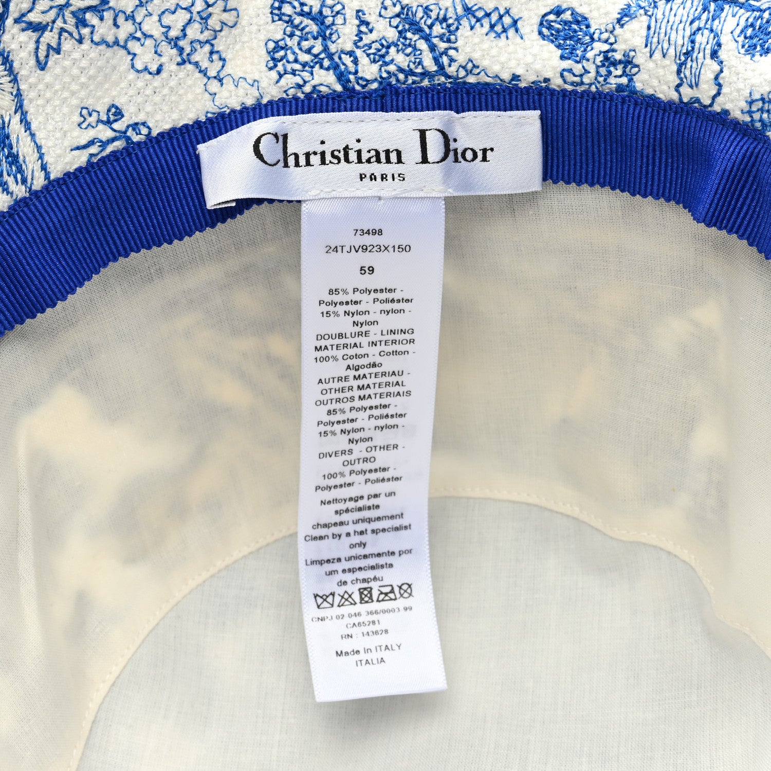 Christian Dior Canvas Toile de Jouy Sauvage Diorivera D-Bobby Small Brim Bucket Hat 59 Fluorescent Blue 7 of 7