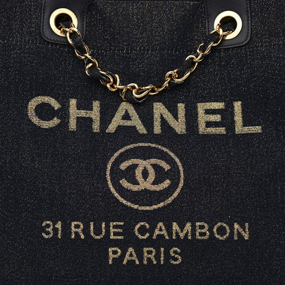 Chanel Lurex Canvas Medium Deauville Tote Navy Blue Gold 9 of 14