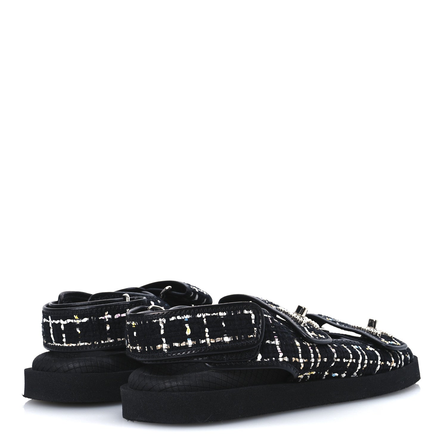 Chanel Tweed Lambskin Dad Sandals 39 Black Multicolor 5 of 9
