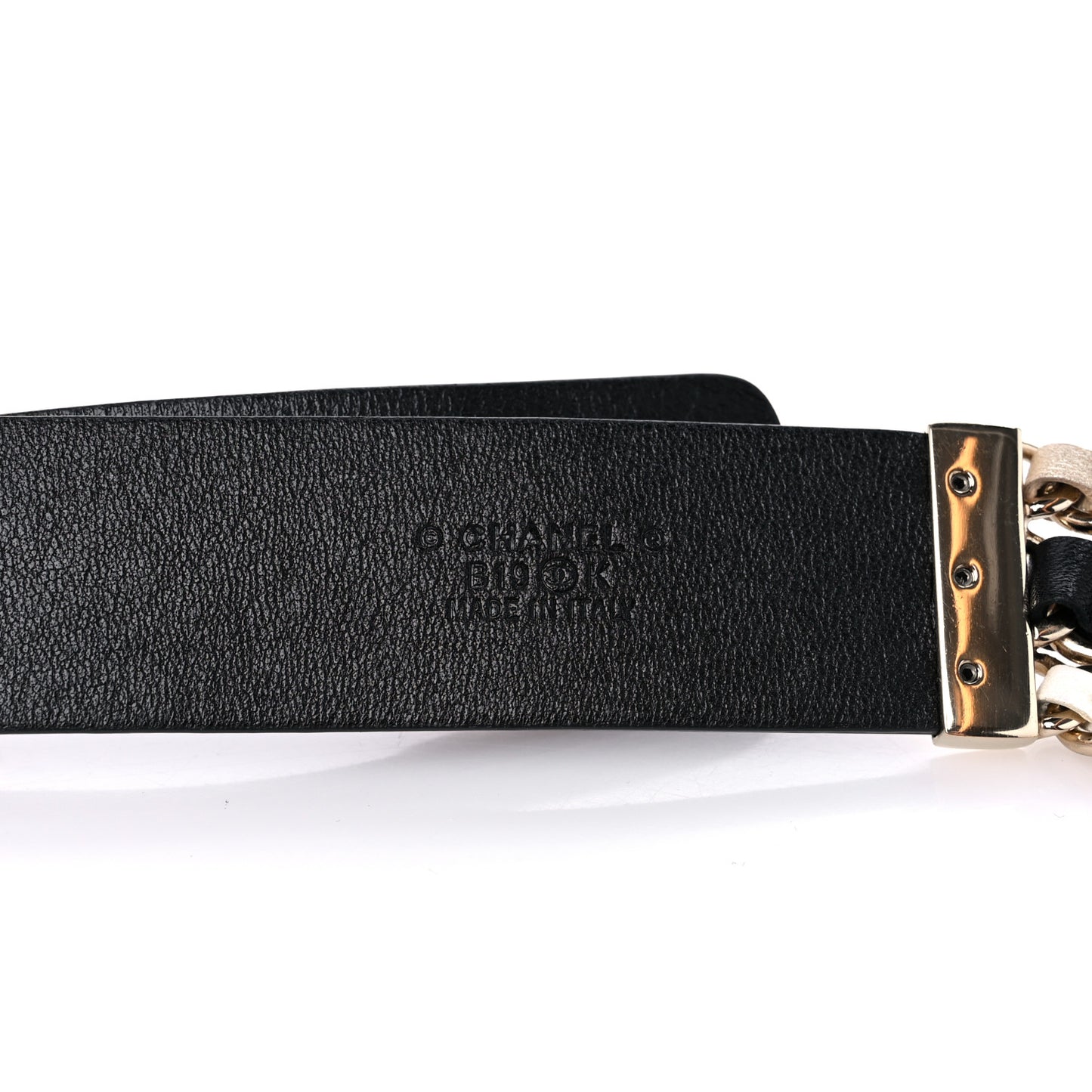 Calfskin CC Triple Row Chain Belt 80 32 Gold Black White