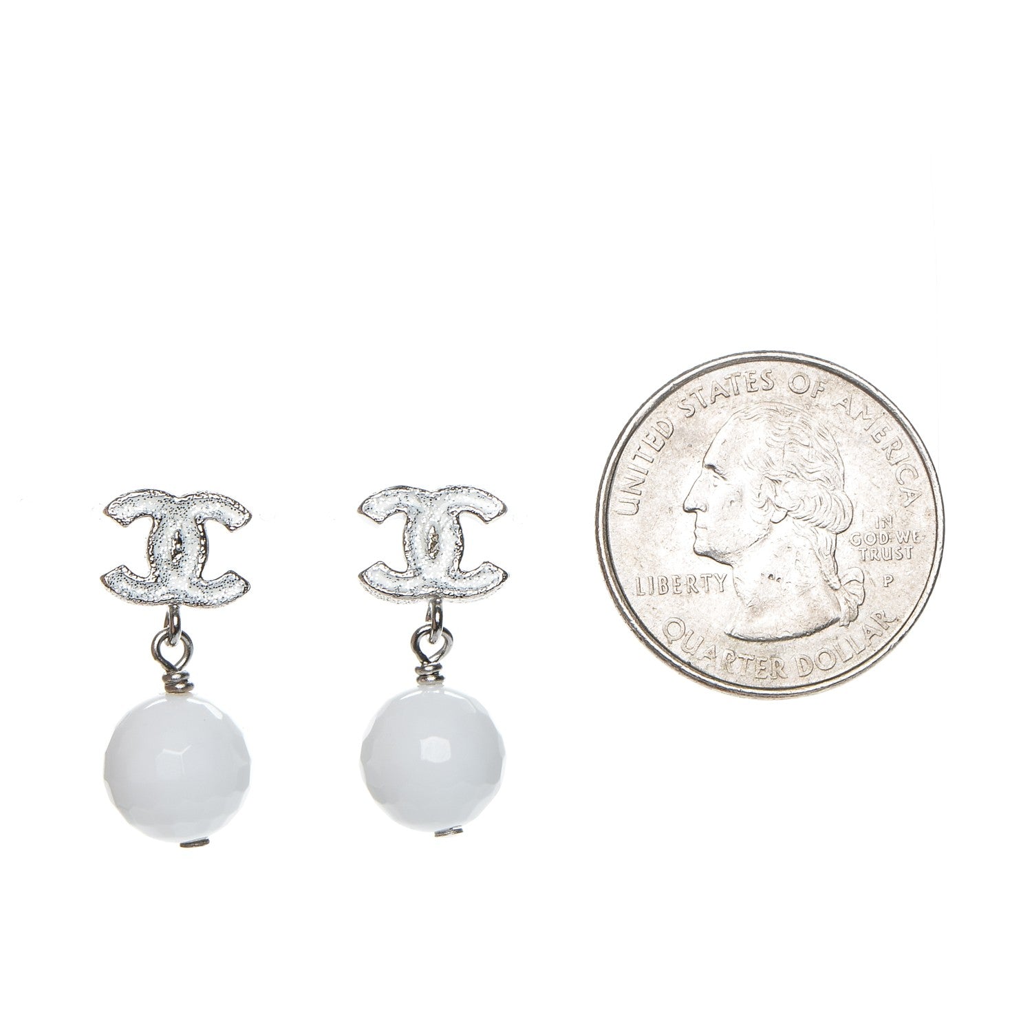 Chanel Glitter Enamel Bead CC Drop Earrings White 2 of 4