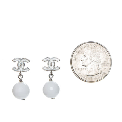 Chanel Glitter Enamel Bead CC Drop Earrings White 2 of 4