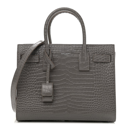 Saint Laurent Calfskin Crocodile Embossed Baby Sac De Jour Fog 1 of 11