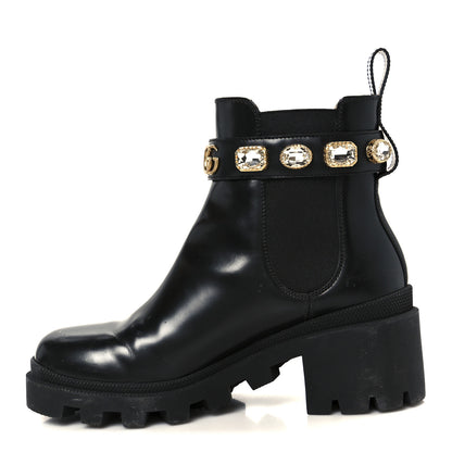Gucci Calfskin Crystal GG Trip Chelsea Ankle Boots 37.5 Black 1 of 9