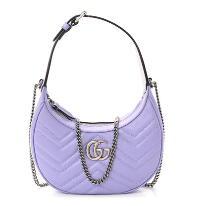 Gucci Calfskin Matelasse Mini GG Marmont Half Moon Hobo Lapis 1 of 9