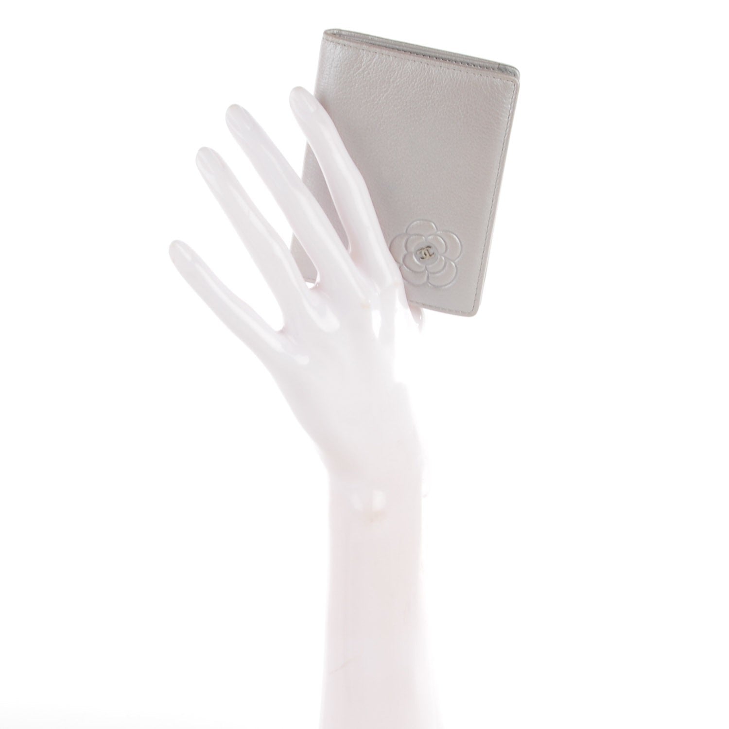 Chanel Goatskin Camellia Card Holder Wallet Silver 2 of 9