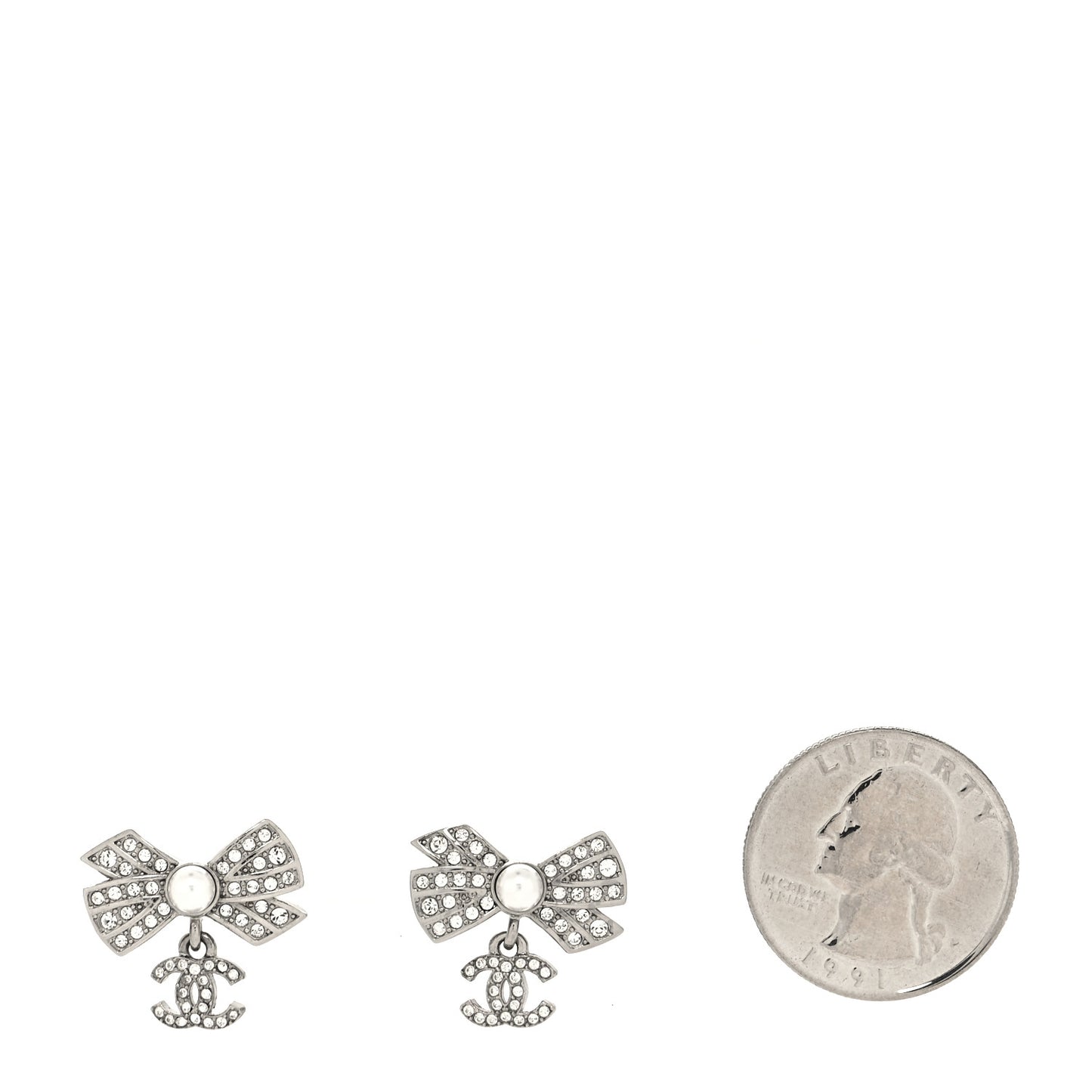 Crystal CC Bow Drop Earrings Silver