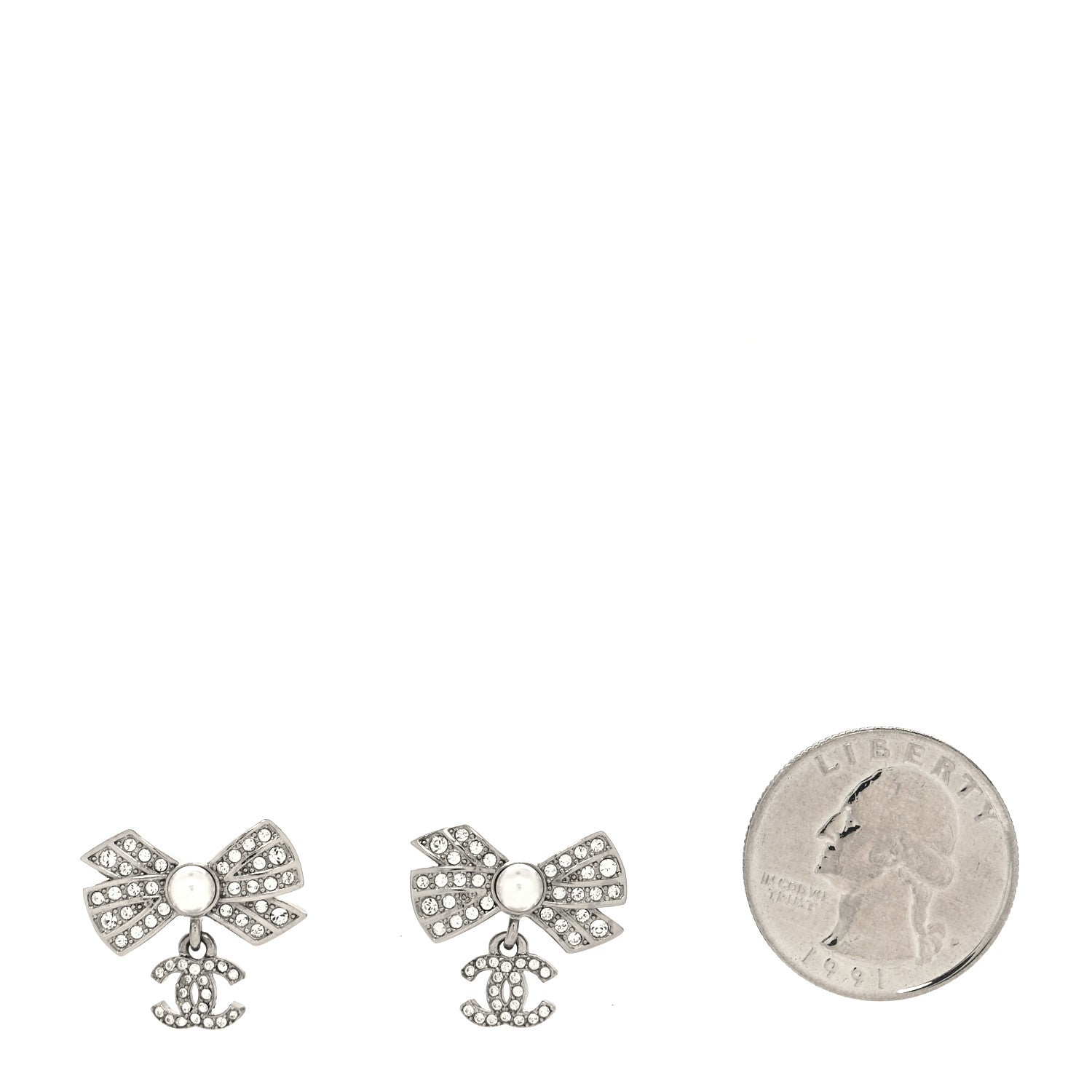Chanel Crystal CC Bow Drop Earrings Silver 2 of 4