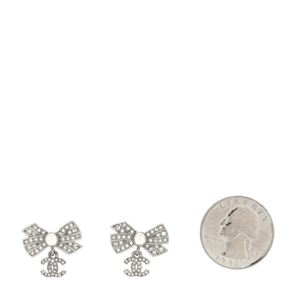 Chanel Crystal CC Bow Drop Earrings Silver 2 of 4