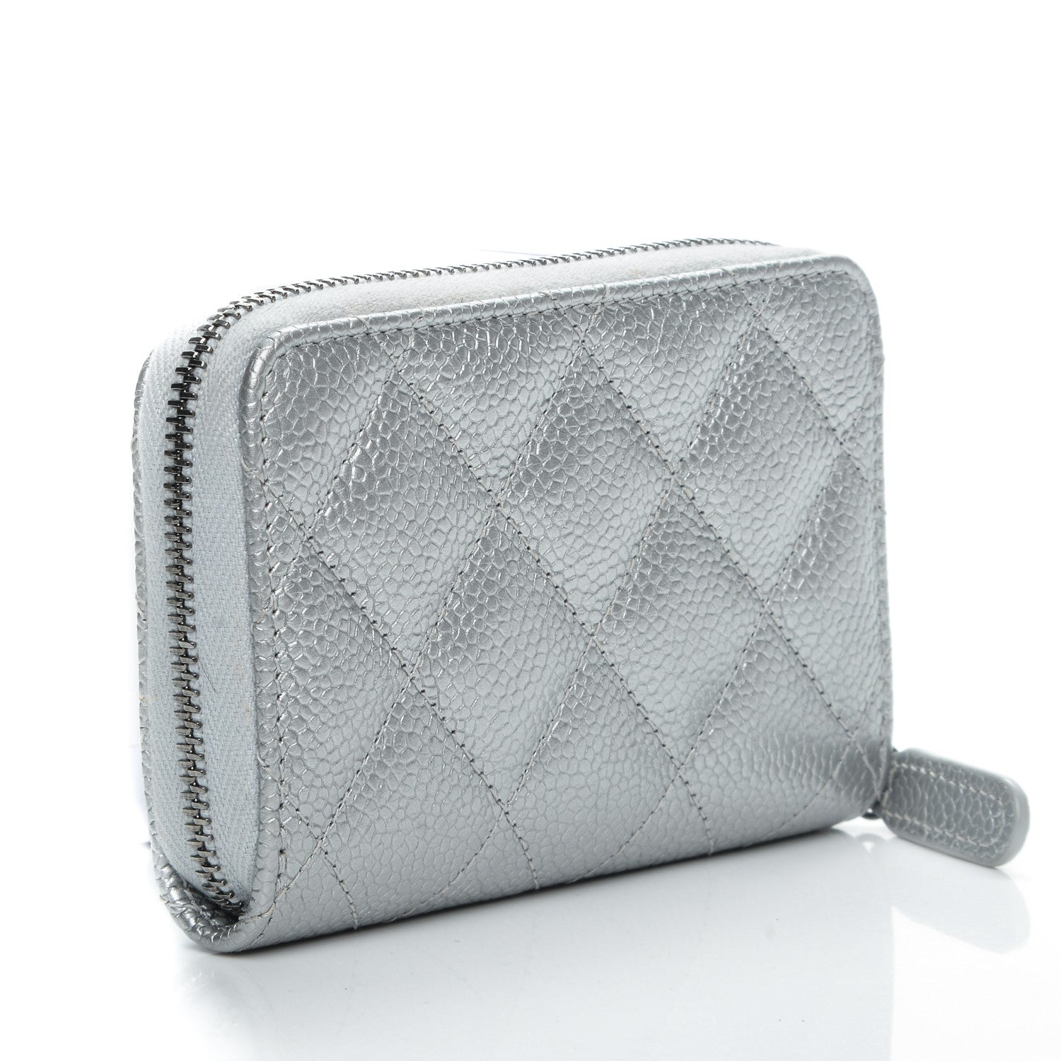 Chanel Metallic Caviar Quilted Zip Coin Purse Silver 3 of 7